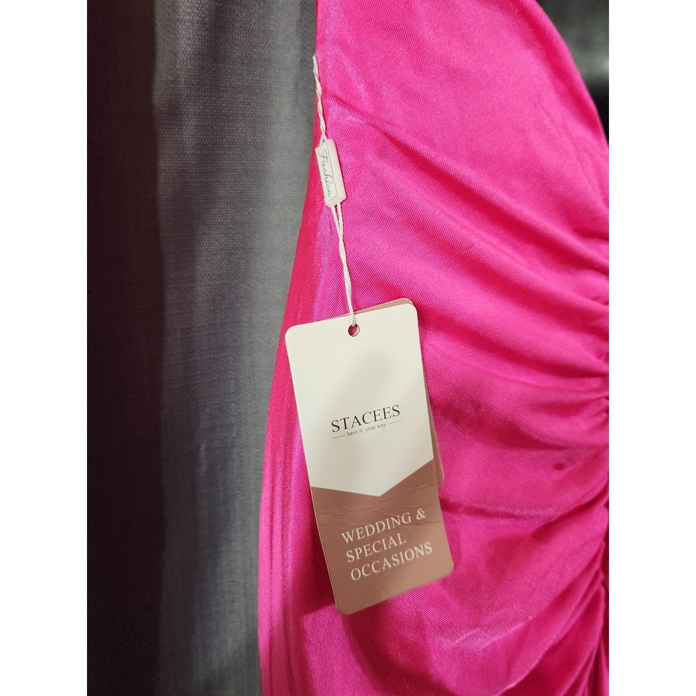 Stacees Fuchsia Pink V-Neck Mermaid Gown Ruched Back Train US 6 SM0310152496 - Picture 3 of 5